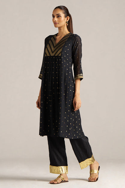Dhiyona GF Women's Black Zari Woven Mul-Chanderi Festive Co-ord Set