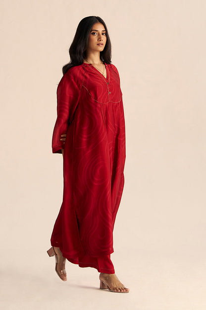 Dhiyona GF Women's Chili Pepper Red Silk Print Co-ord Set