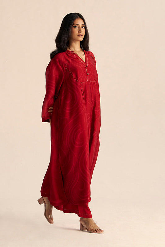 Dhiyona GF Women's Chili Pepper Red Silk Print Co-ord Set