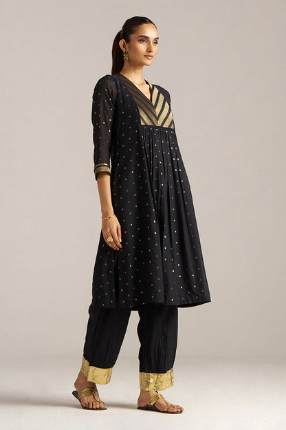 Dhiyona GF Women's Black Zari Woven Mul-Chanderi Festive Co-ord Set