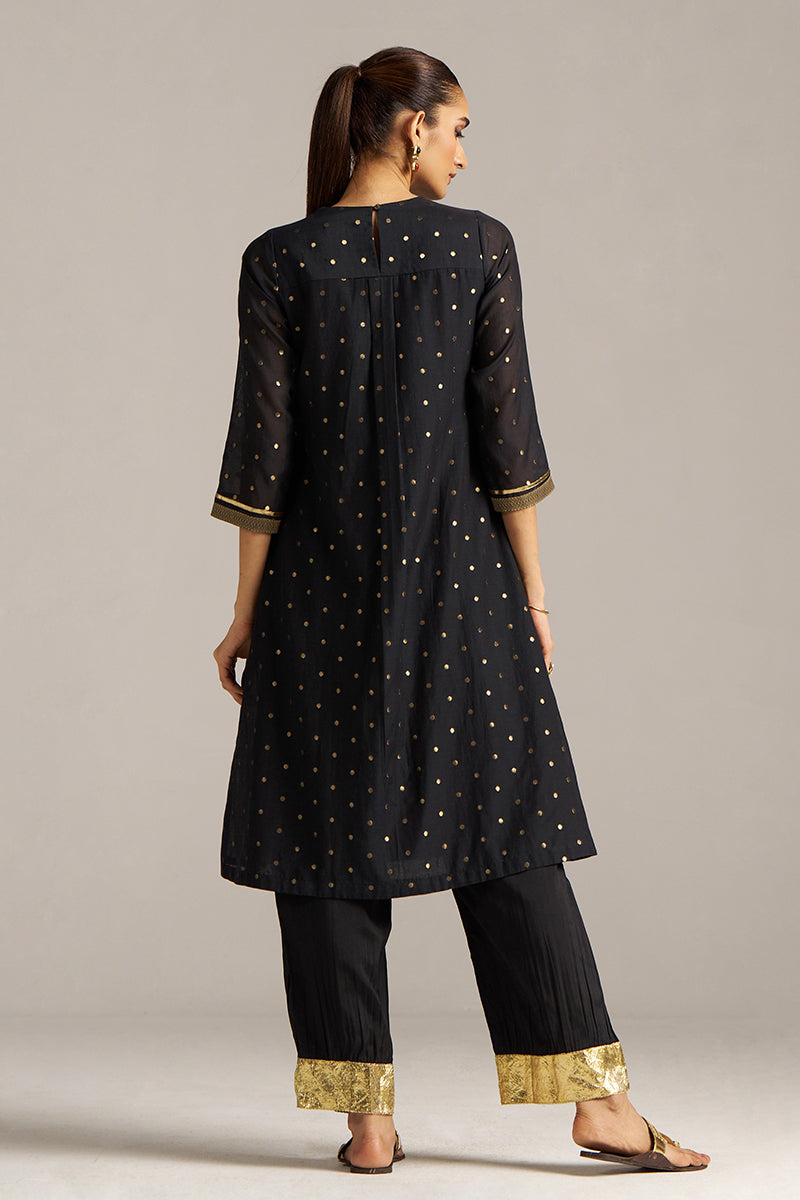 Dhiyona GF Women's Black Zari Woven Mul-Chanderi Festive Co-ord Set
