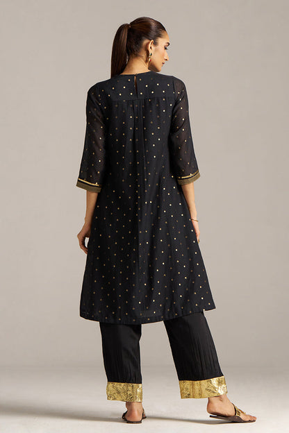 Dhiyona GF Women's Black Zari Woven Mul-Chanderi Festive Co-ord Set