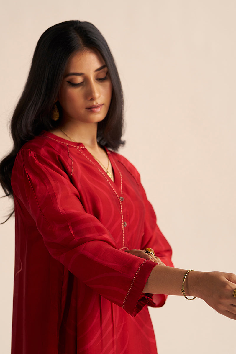 Dhiyona GF Women's Chili Pepper Red Silk Print Co-ord Set