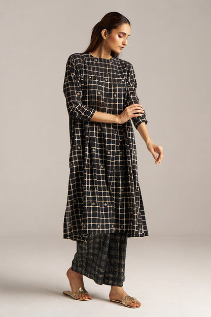 Dhiyona GF Women's Black Check Print Linen Co-ord Set