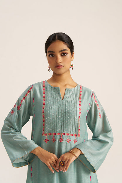 Women's Blue Haze Chanderi Banjara Embroidery Co-ord Set