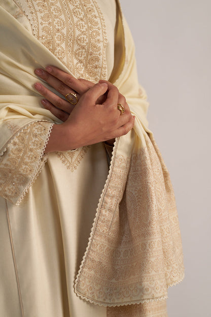 Dhiyona GF Women's Cloud Cream Pashmina Kurta Set