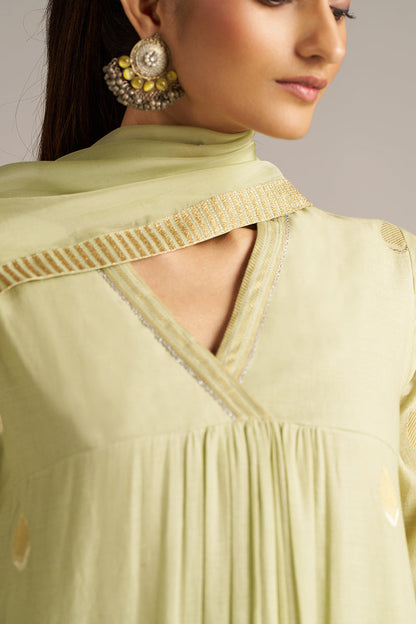 Dhiyona GF Women's Pistachio Woven Mul Cotton Festive Kurta Set