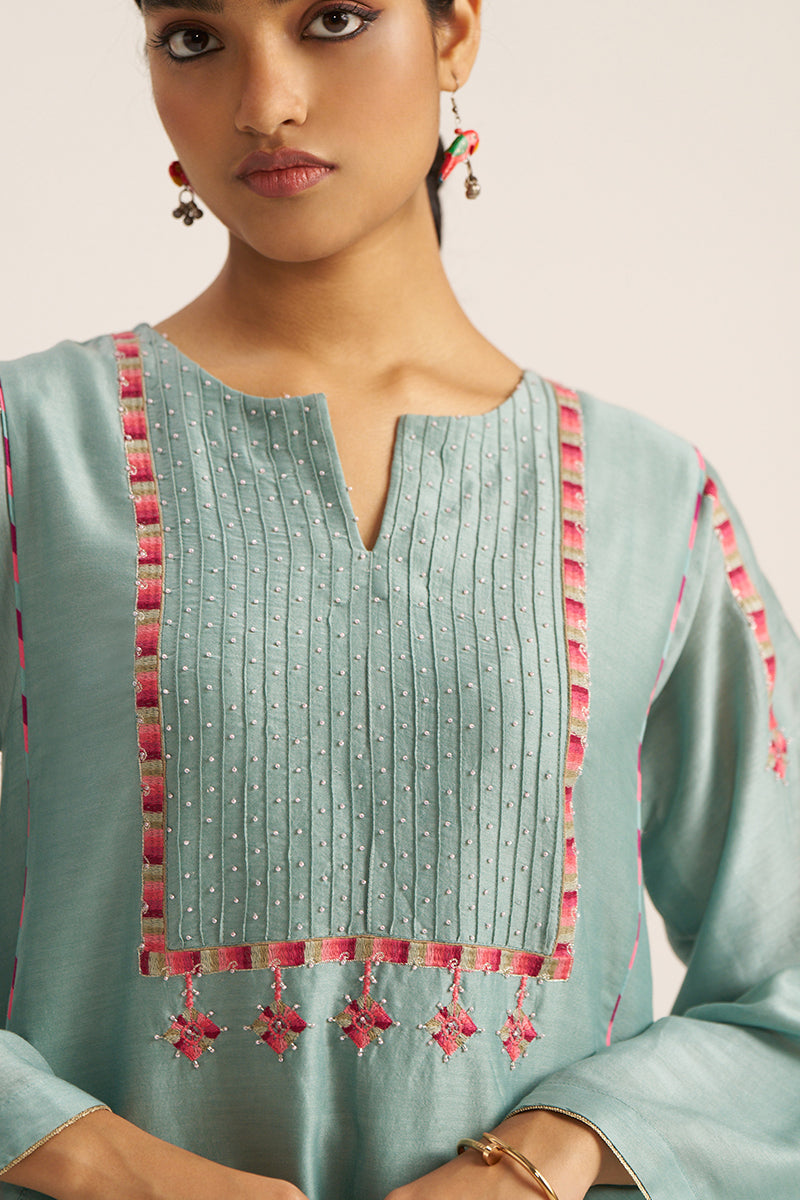 Women's Blue Haze Chanderi Banjara Embroidery Co-ord Set