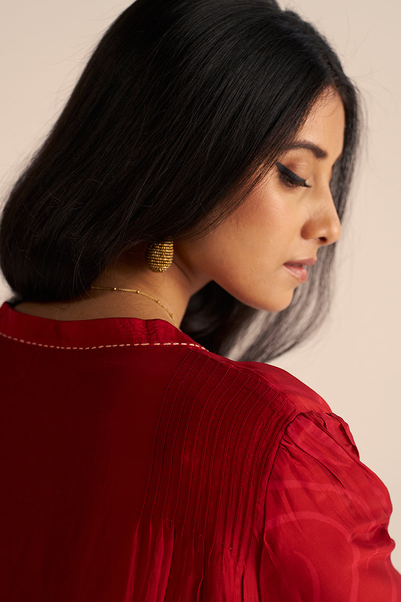 Dhiyona GF Women's Chili Pepper Red Silk Print Co-ord Set