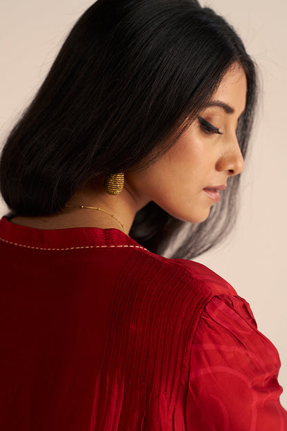 Dhiyona GF Women's Chili Pepper Red Silk Print Co-ord Set