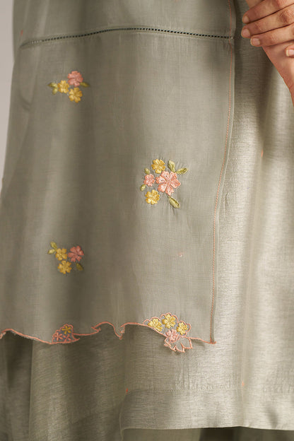 Dhiyona GF Women's Seagrass Grey Raw Silk Festive Kurta Set