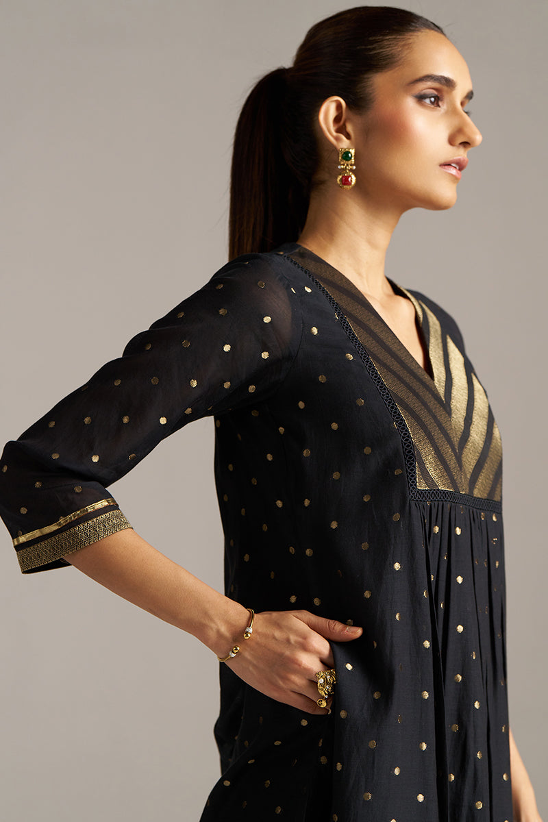 Dhiyona GF Women's Black Zari Woven Mul-Chanderi Festive Co-ord Set