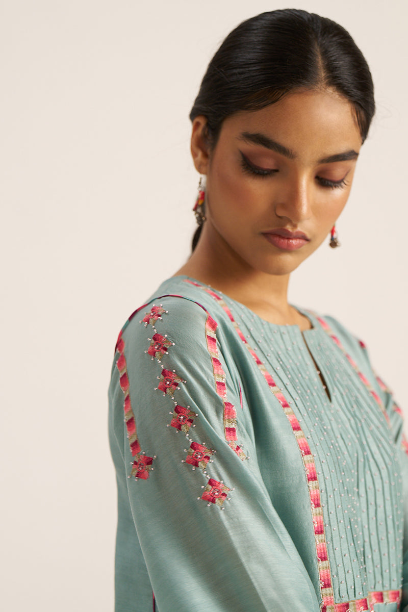 Women's Blue Haze Chanderi Banjara Embroidery Co-ord Set