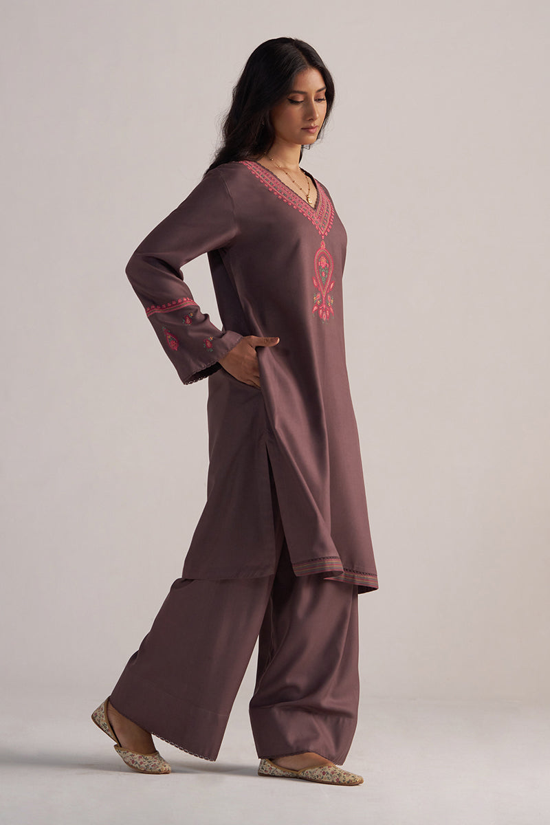 Dhiyona GF Women's Plum Truffle Pashmina Kurta Set