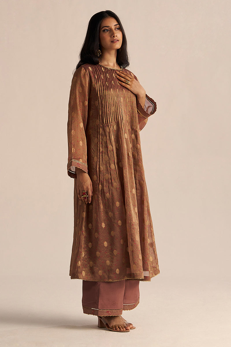 Dhiyona GF Women's Cognac Brown Tissue Festive Co-ord Set