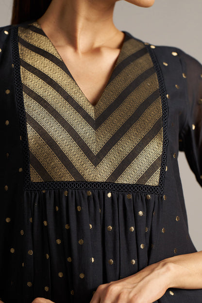 Dhiyona GF Women's Black Zari Woven Mul-Chanderi Festive Co-ord Set