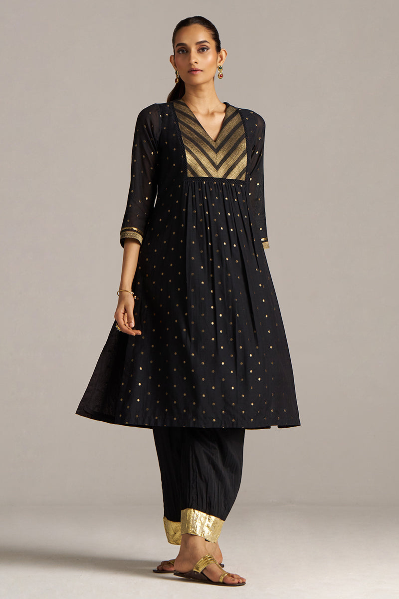 Dhiyona GF Women's Black Zari Woven Mul-Chanderi Festive Co-ord Set