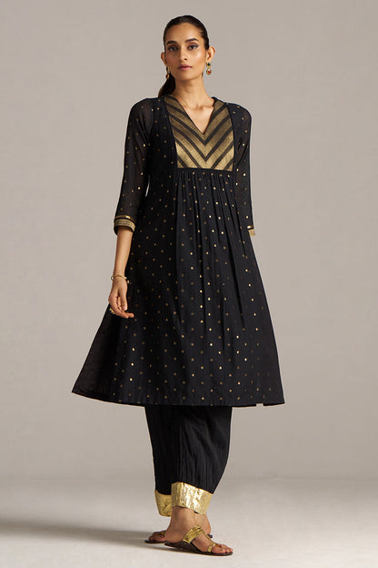Dhiyona GF Women's Black Zari Woven Mul-Chanderi Festive Co-ord Set