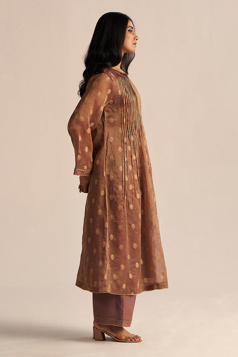 Dhiyona GF Women's Cognac Brown Tissue Festive Co-ord Set