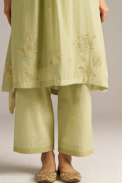 Dhiyona GF Women's Pistachio Woven Mul Cotton Festive Kurta Set