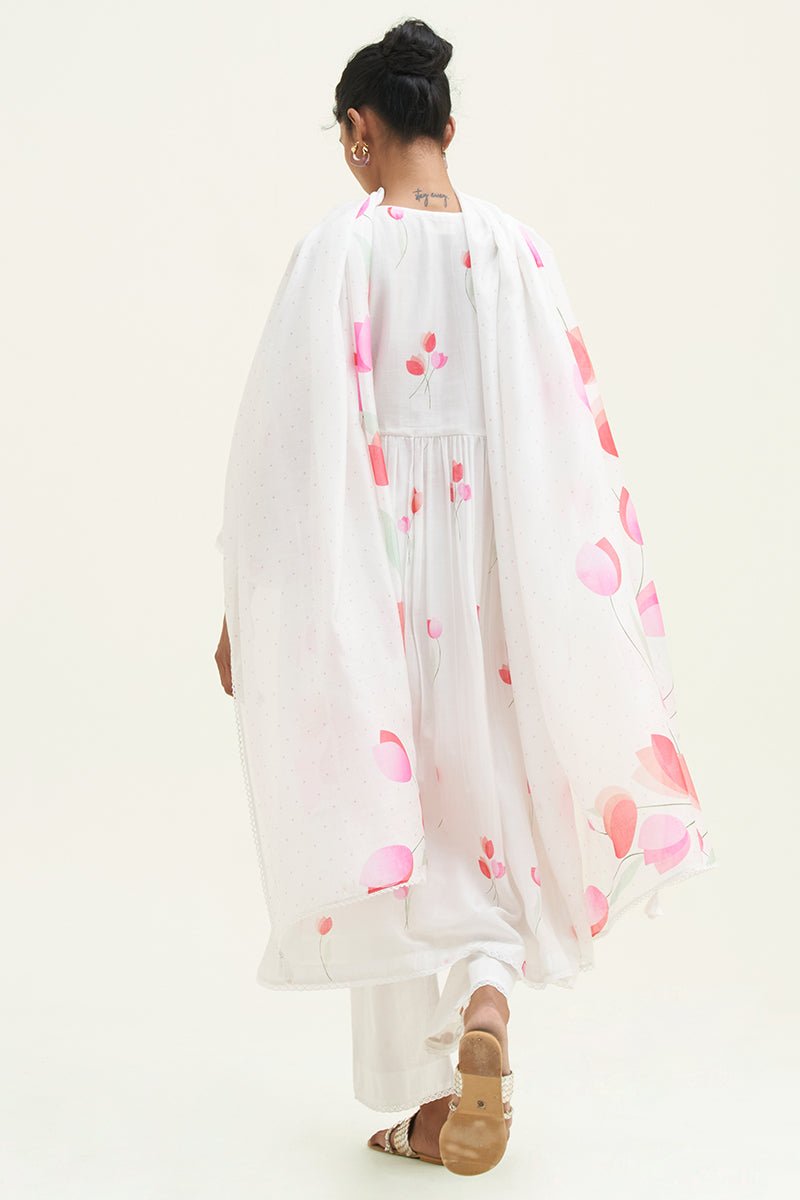 Women's White Bougainvillea Printed Salwar Suit
