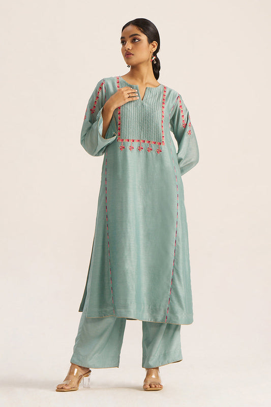 Women's Blue Haze Chanderi Banjara Embroidery Co-ord Set