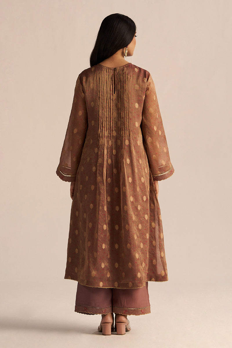 Dhiyona GF Women's Cognac Brown Tissue Festive Co-ord Set