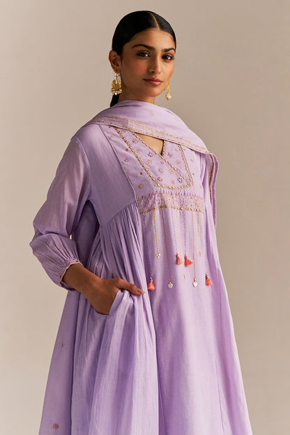 Dhiyona GF Women's Pastel Lilac Mul-Mul Kurta Set