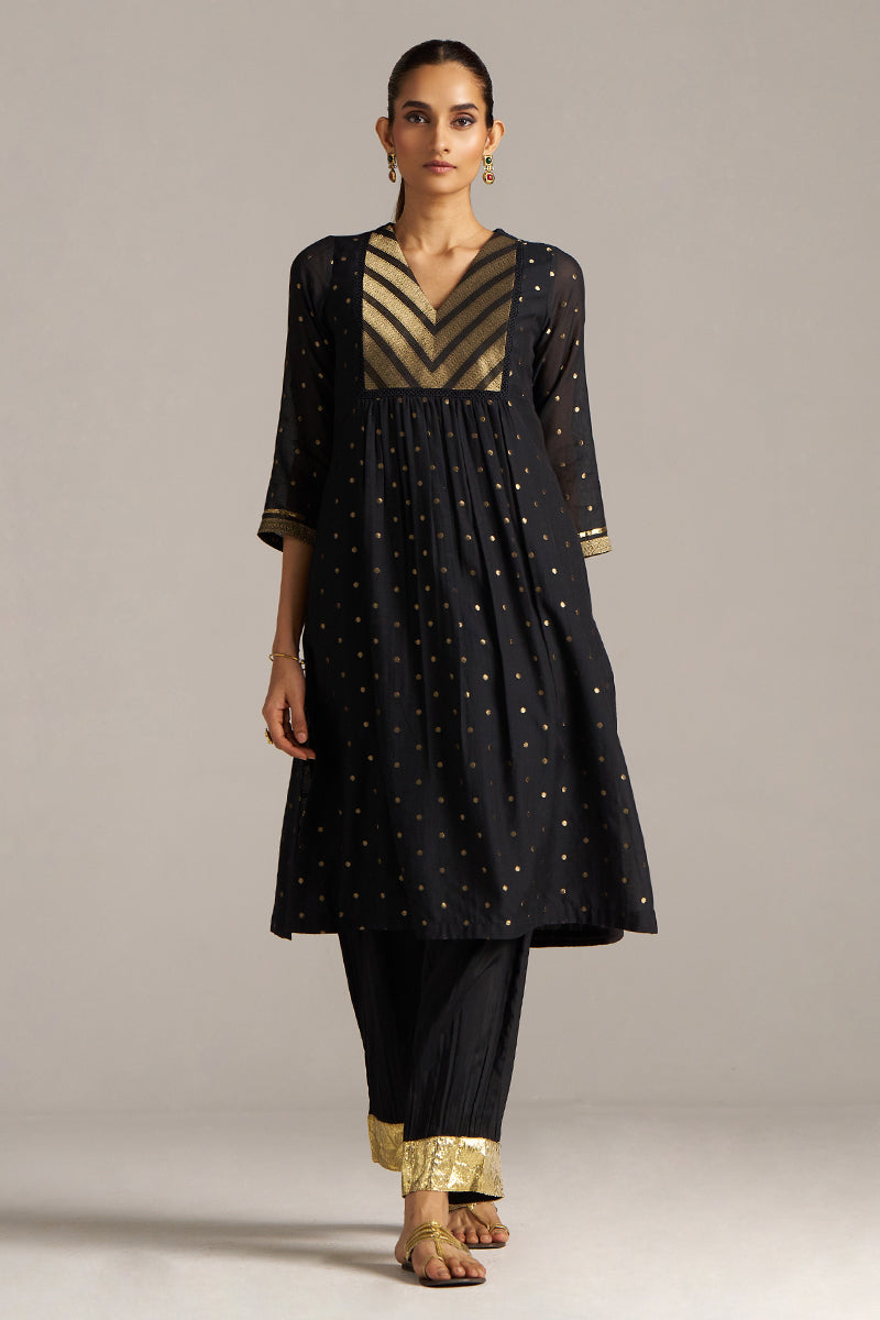 Dhiyona GF Women's Black Zari Woven Mul-Chanderi Festive Co-ord Set