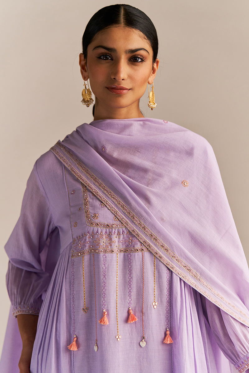 Dhiyona GF Women's Pastel Lilac Mul-Mul Kurta Set
