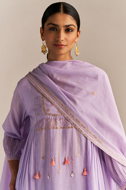 Dhiyona GF Women's Pastel Lilac Mul-Mul Kurta Set