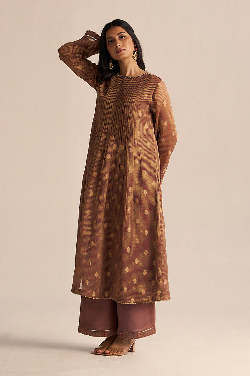 Dhiyona GF Women's Cognac Brown Tissue Festive Co-ord Set