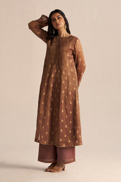 Dhiyona GF Women's Cognac Brown Tissue Festive Co-ord Set