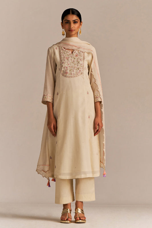 Dhiyona GF Women's Buttercream Embroidered Kurta Set