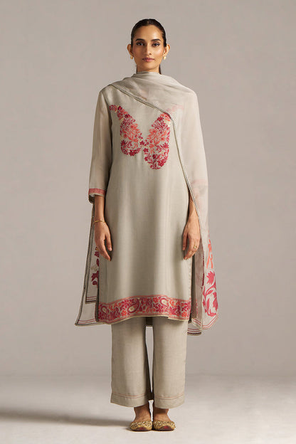 Dhiyona GF Women's Grey Woven Orgenza Kurta Set