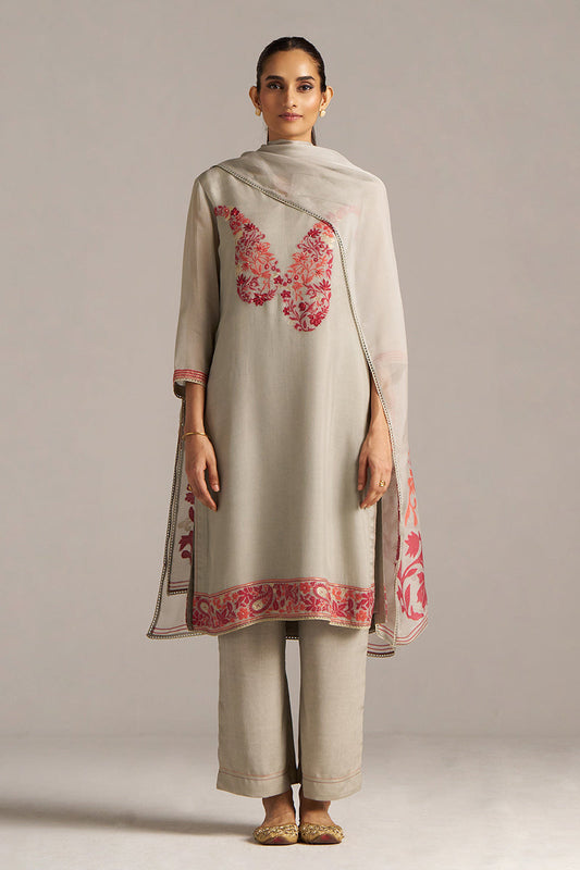 Dhiyona GF Women's Grey Woven Orgenza Kurta Set