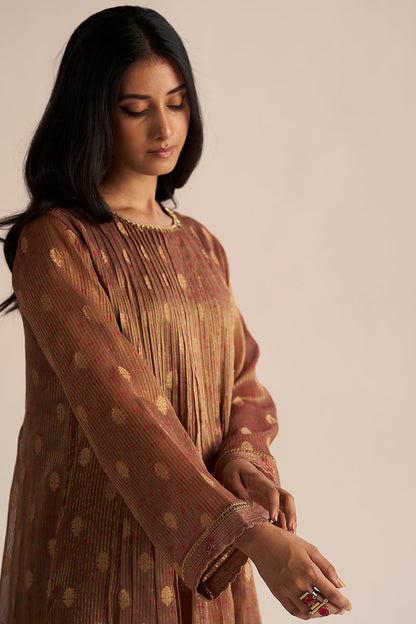 Dhiyona GF Women's Cognac Brown Tissue Festive Co-ord Set