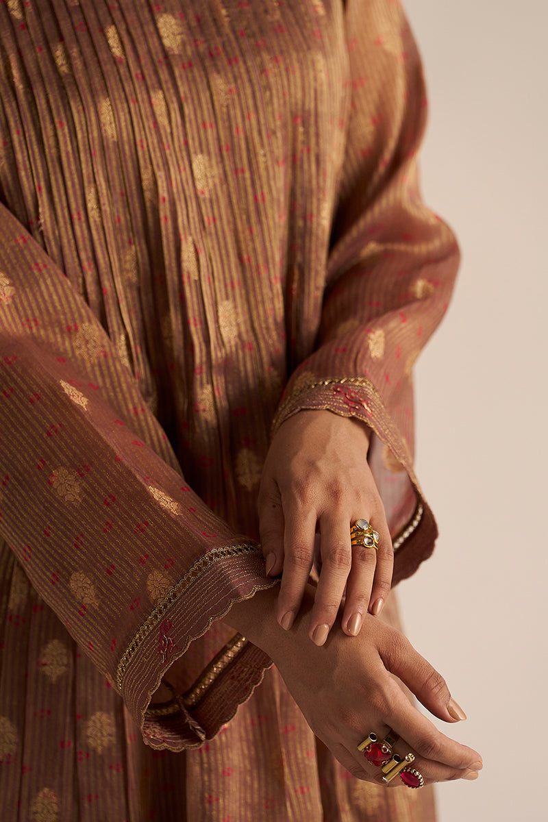 Dhiyona GF Women's Cognac Brown Tissue Festive Co-ord Set