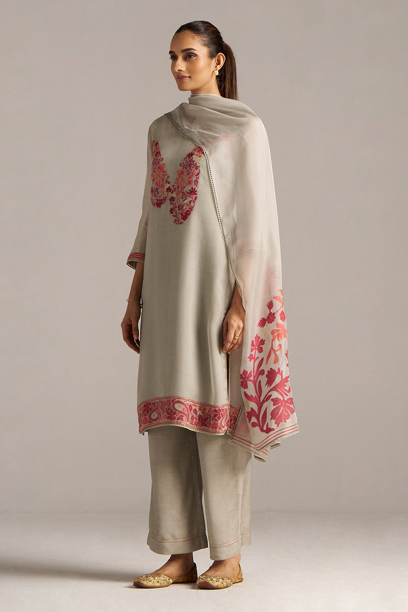 Dhiyona GF Women's Grey Woven Orgenza Kurta Set