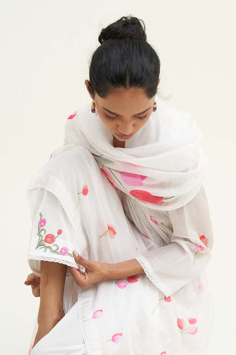 Women's White Bougainvillea Printed Salwar Suit