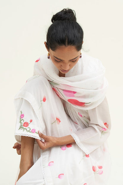 Women's White Bougainvillea Printed Salwar Suit