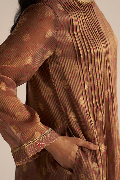 Dhiyona GF Women's Cognac Brown Tissue Festive Co-ord Set