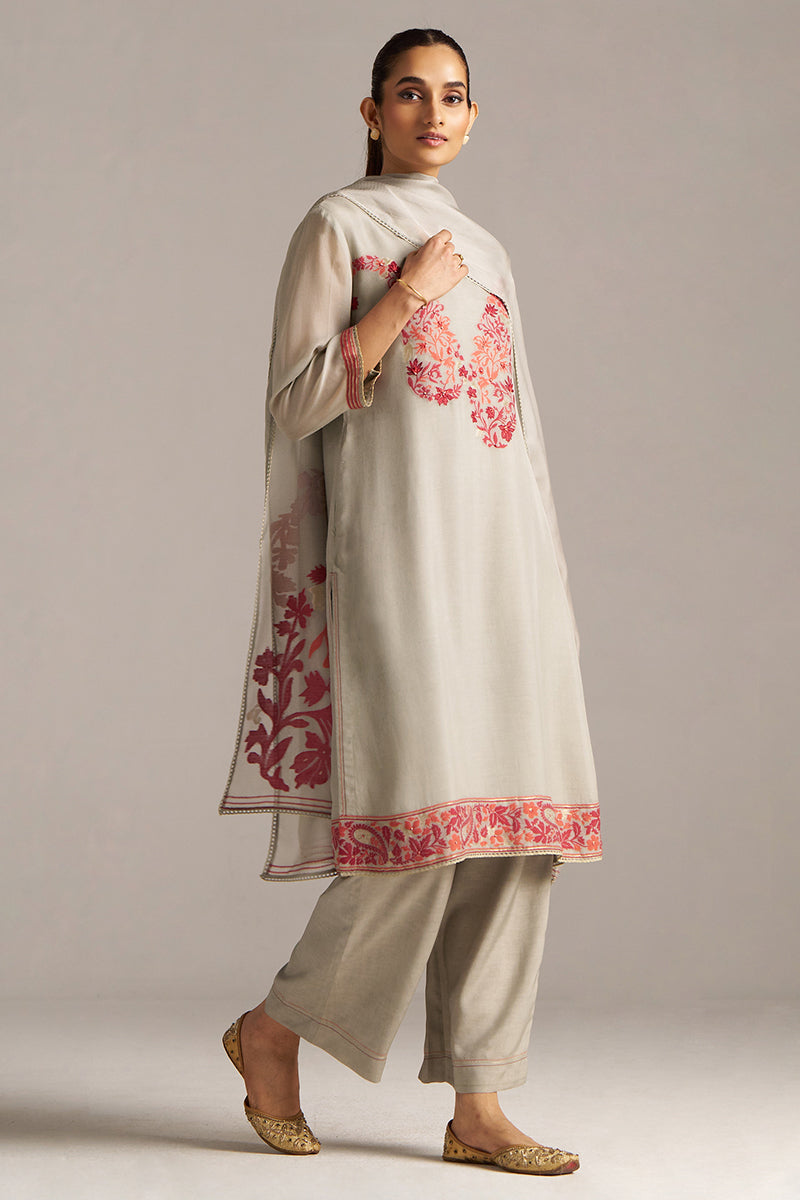 Dhiyona GF Women's Grey Woven Orgenza Kurta Set