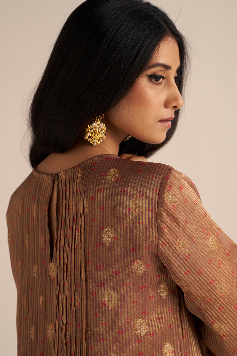 Dhiyona GF Women's Cognac Brown Tissue Festive Co-ord Set