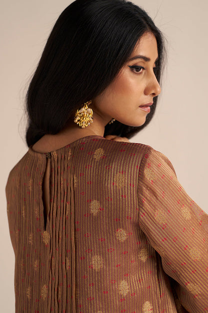 Dhiyona GF Women's Cognac Brown Tissue Festive Co-ord Set