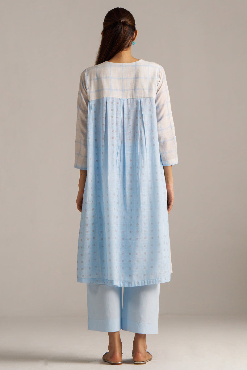 Dhiyona GF Women's Baby Blue and Off-White Check Print Linen Co-ord Set