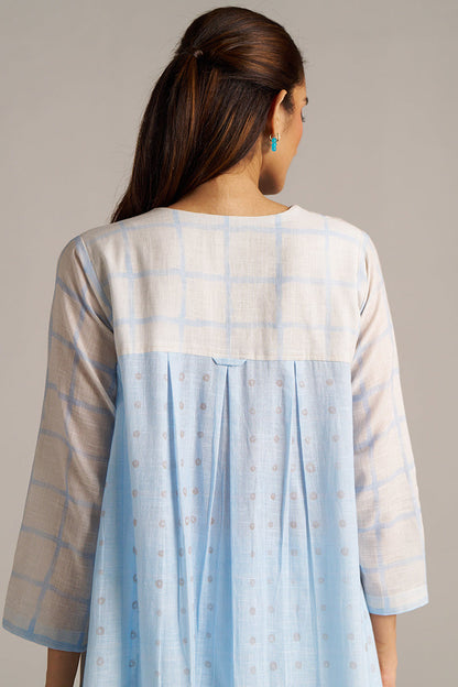 Dhiyona GF Women's Baby Blue and Off-White Check Print Linen Co-ord Set