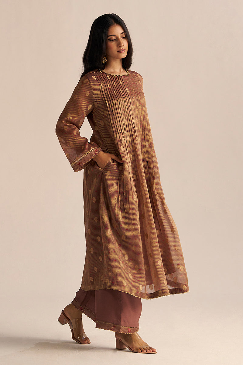 Dhiyona GF Women's Cognac Brown Tissue Festive Co-ord Set