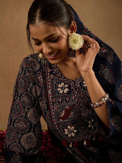 Dhiyona IE Women Ethnic Motifs Embroidered Panelled Mirror Work Pure Cotton Kurta