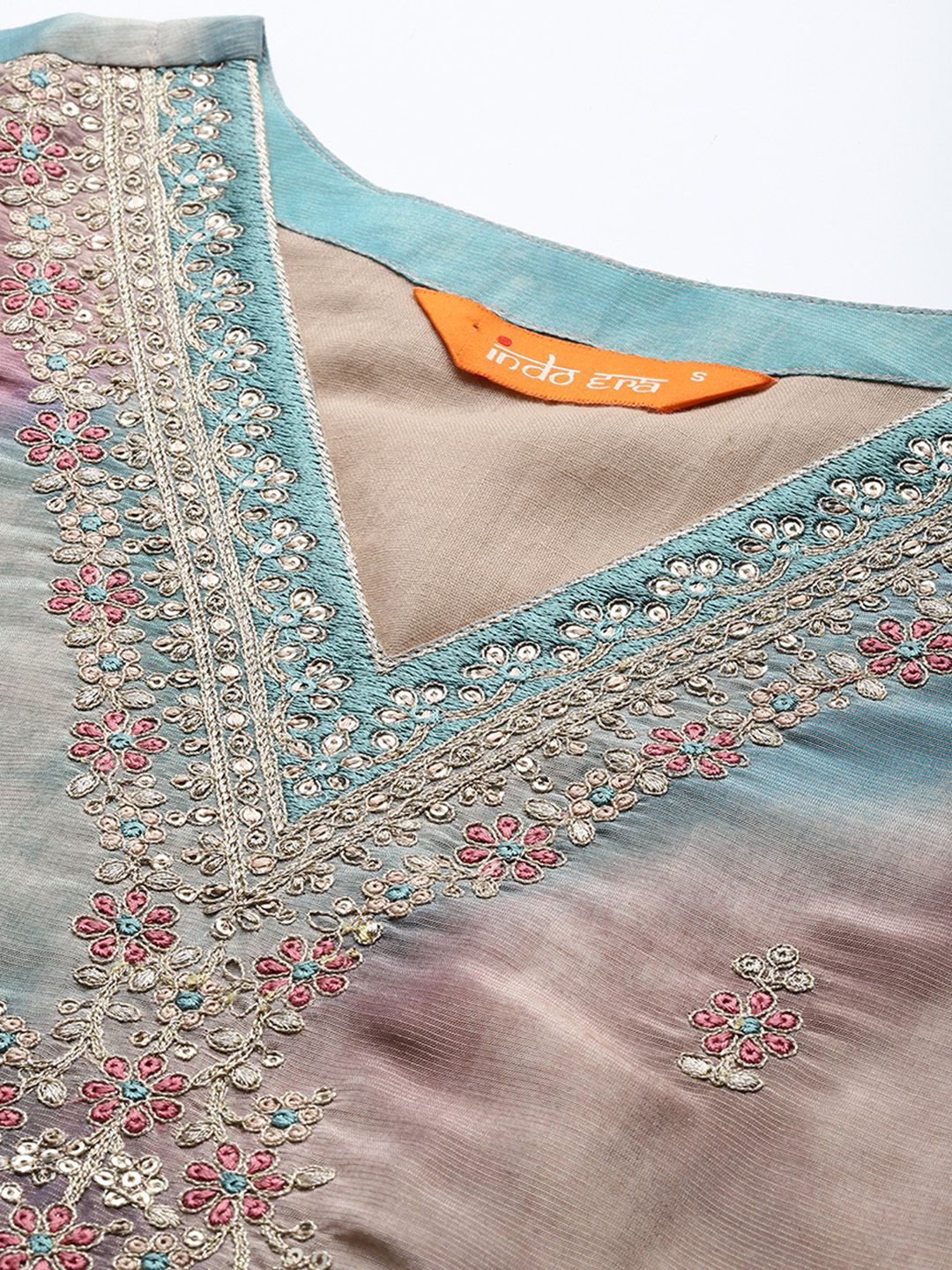 Dhiyona IE Floral Embroidered Sequinned Kurta with Trousers & With Dupatta